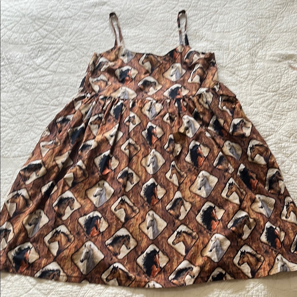 Brown Horse Print Women's cotton sundress